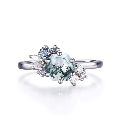 Hexagon έκοψε το φυσικό βρύου νυφικό δαχτυλίδι Moissanite αχατών εκλεκτής ποιότητας μοναδικό για το Art Deco