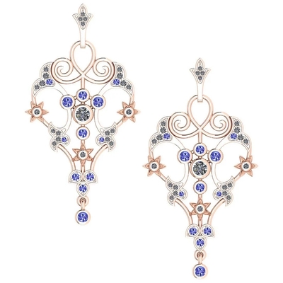 Επικυρωμένος 0,61 Ctw I2/I3 Tanzanite και διαμάντι 14K αυξήθηκε χρυσά σκουλαρίκια