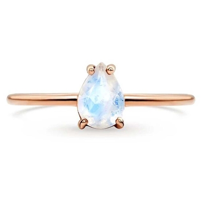 14K αυξήθηκε χρυσό κομμένο αχλάδι φίνο Moonstone δαχτυλίδι Moonstone κοσμήματος απλό