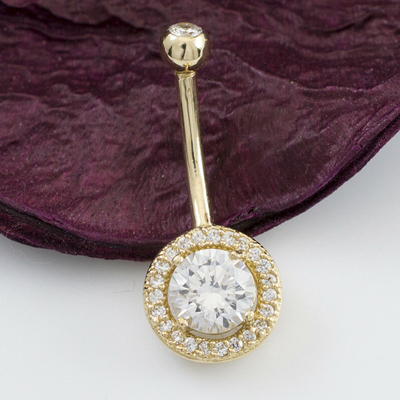 Στερεό δαχτυλίδι αφαλών 14k χρυσό με το πραγματικό κόσμημα σώματος διαμαντιών 16g