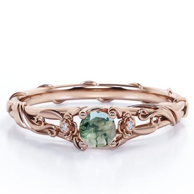 Ο Floral Bezel κύκλος έκοψε το φυσικό διαφανές δαχτυλίδι αρραβώνων αχατών βρύου πράσινο