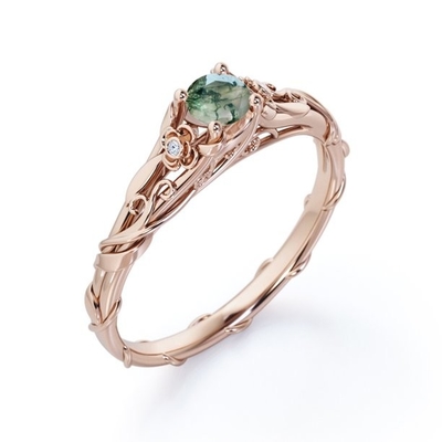 Μετά από παρόν μελλοντικό Floral Bezel αχάτης βρύου 0,55 καρατιών γύρω από κομμένοι φυσικοί διαφανείς πράσινοι και άμπελος Engagemen Moissanite