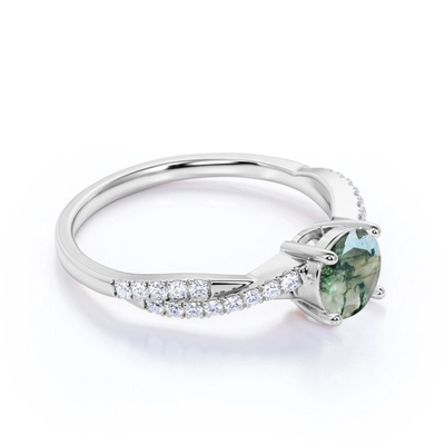 Ο στρογγυλοί φυσικοί αχάτης και Moissanite βρύου Druzy πράσινοι στρώνουν το στριμμένο δαχτυλίδι αρραβώνων απείρου
