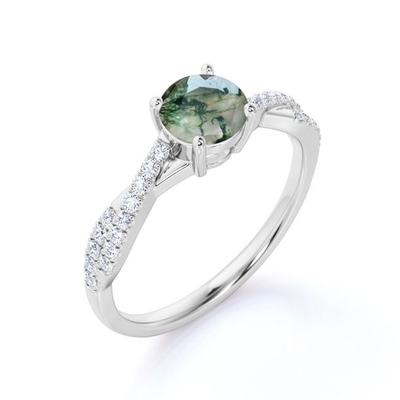 Ο στρογγυλοί φυσικοί αχάτης και Moissanite βρύου Druzy πράσινοι στρώνουν το στριμμένο δαχτυλίδι αρραβώνων απείρου
