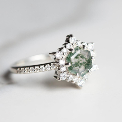 Snowflake Hexagon δαχτυλίδι αχατών βρύου με Moissanites για τις γυναίκες