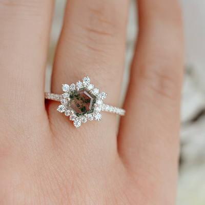 Snowflake Hexagon δαχτυλίδι αχατών βρύου με Moissanites για τις γυναίκες