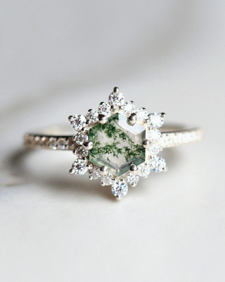Snowflake Hexagon δαχτυλίδι αχατών βρύου με Moissanites για τις γυναίκες