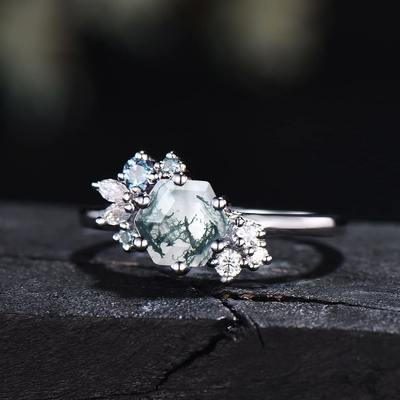 Hexagon έκοψε το φυσικό βρύου νυφικό δαχτυλίδι Moissanite αχατών εκλεκτής ποιότητας μοναδικό για το Art Deco