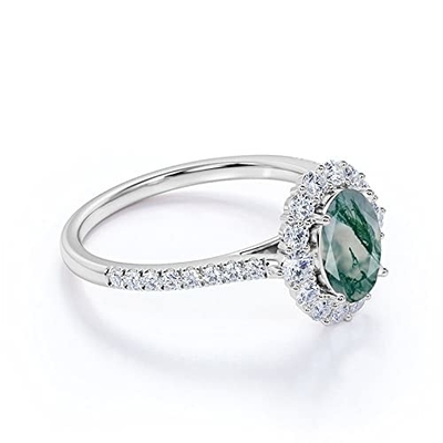 Ωοειδής βρύου αχατών Moissanite πράσινος πολύτιμος λίθος δαχτυλιδιών αρραβώνων φωτοστεφάνου διαμαντιών Floral