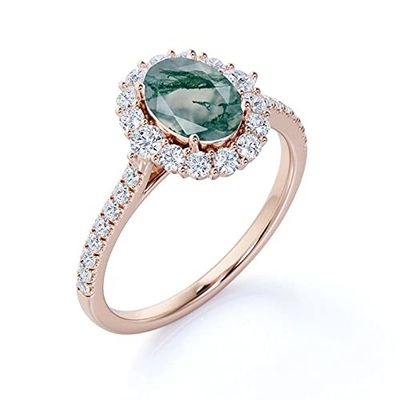 Ωοειδής βρύου αχατών Moissanite πράσινος πολύτιμος λίθος δαχτυλιδιών αρραβώνων φωτοστεφάνου διαμαντιών Floral