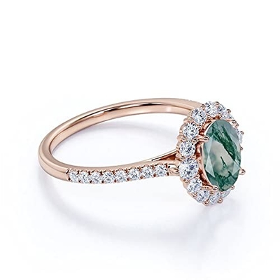 Ωοειδής βρύου αχατών Moissanite πράσινος πολύτιμος λίθος δαχτυλιδιών αρραβώνων φωτοστεφάνου διαμαντιών Floral