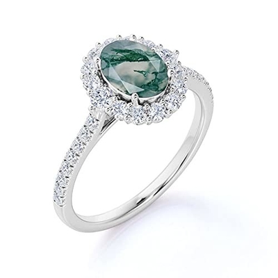 Ωοειδής βρύου αχατών Moissanite πράσινος πολύτιμος λίθος δαχτυλιδιών αρραβώνων φωτοστεφάνου διαμαντιών Floral