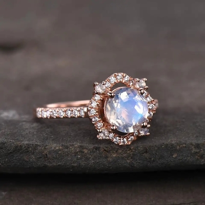 Δαχτυλίδι Moonstone ουράνιων τόξων 925 εξαιρετικό ασημένιο CZ χονδρικό φυσικό πέτρινο εδροτομημένο πολύτιμους λίθους κόσμημα