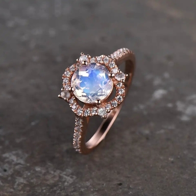 Δαχτυλίδι Moonstone ουράνιων τόξων 925 εξαιρετικό ασημένιο CZ χονδρικό φυσικό πέτρινο εδροτομημένο πολύτιμους λίθους κόσμημα