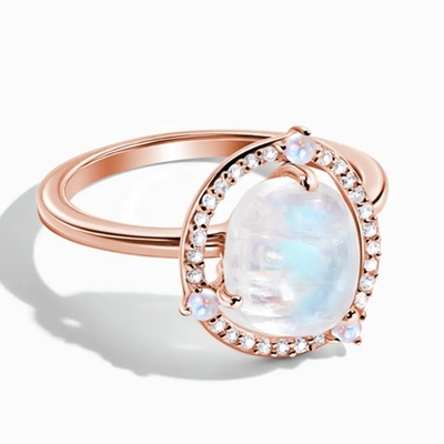 Αχλαδιών Moonstone δαχτυλιδιών αρραβώνων 18k χρυσό ασημένιο κόσμημα πολύτιμων λίθων δαχτυλιδιών φυσικό
