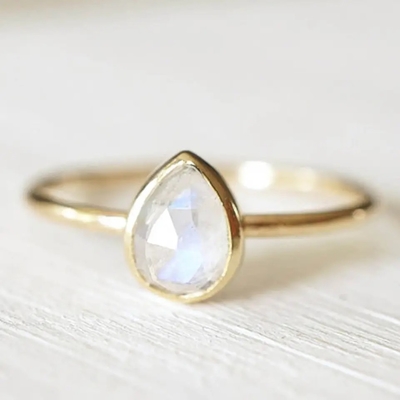 Αχλαδιών Moonstone δαχτυλιδιών αρραβώνων 18k χρυσό ασημένιο κόσμημα πολύτιμων λίθων δαχτυλιδιών φυσικό