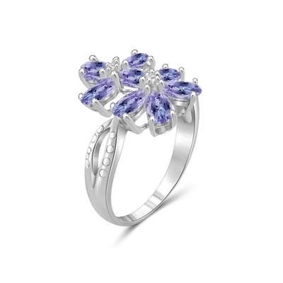 1 καράτι Tanzanite και άσπρο εξαιρετικό ασημένιο δαχτυλίδι αρραβώνων διαμαντιών έμφασης
