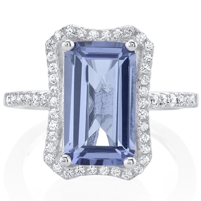 1ct το ορθογώνιο δαχτυλίδι οκταγώνων Tanzanite ασημώνει σε στερλίνες την άσπρη χρυσή επένδυση 18K πέρα από το ασήμι