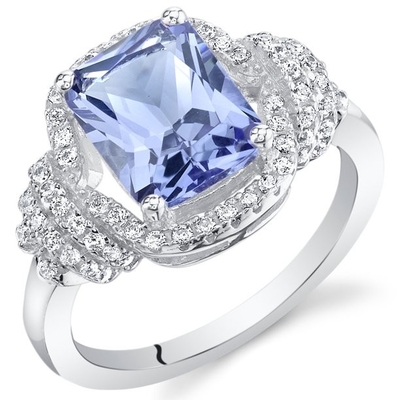 Λέσχη 1/4 καράτι T.G.W Jewelers. Tanzanite και άσπρο δαχτυλίδι έμφασης διαμαντιών εξαιρετικό ασημένιο