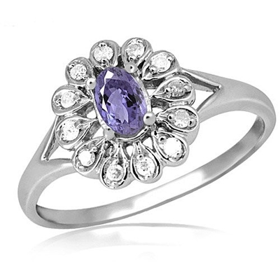 Λέσχη 1/4 καράτι T.G.W Jewelers. Tanzanite και άσπρο δαχτυλίδι έμφασης διαμαντιών εξαιρετικό ασημένιο