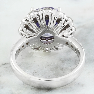 Λέσχη 1/4 καράτι T.G.W Jewelers. Tanzanite και άσπρο δαχτυλίδι έμφασης διαμαντιών εξαιρετικό ασημένιο