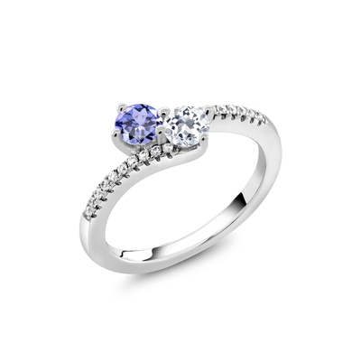 Βασιλιάς 0,87 CT του Stone πολύτιμων λίθων γύρω από μπλε Tanzanite άσπρο Topaz 925 εξαιρετικό ασημένιο δαχτυλίδι παράκαμψης