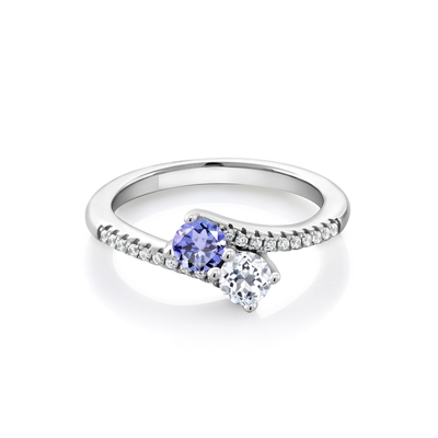 Βασιλιάς 0,87 CT του Stone πολύτιμων λίθων γύρω από μπλε Tanzanite άσπρο Topaz 925 εξαιρετικό ασημένιο δαχτυλίδι παράκαμψης