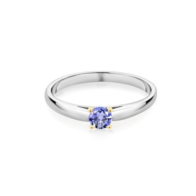 Βασιλιάς 0,18 CT μπλε Tanzanite 925 του Stone πολύτιμων λίθων εξαιρετικό ασημένιο δαχτυλίδι με το κίτρινο χρυσό Prongs 10K δαχτυλίδι