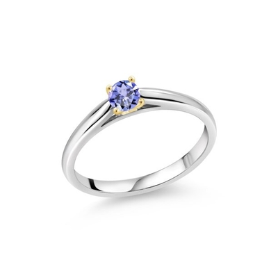 Βασιλιάς 0,18 CT μπλε Tanzanite 925 του Stone πολύτιμων λίθων εξαιρετικό ασημένιο δαχτυλίδι με το κίτρινο χρυσό Prongs 10K δαχτυλίδι