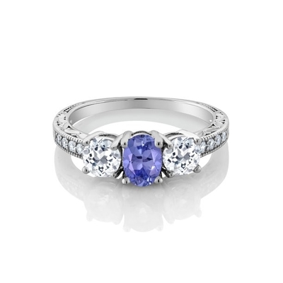 Tanzanite &amp; άσπρο εργαστήριο-δημιουργημένο εγκιβωτισμένο σάπφειρος καθορισμένο εξαιρετικό ασήμι