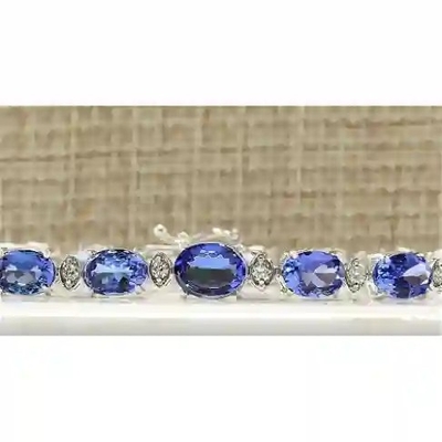 11.80 CTW φυσικό βραχιόλι Tanzanite και διαμαντιών στο στερεό άσπρο χρυσό 14k