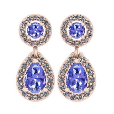 1.57 Ctw I2/I3 φυσικά Tanzanite και διαμάντι 14K αυξήθηκε χρυσά σκουλαρίκια