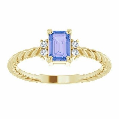 Δαχτυλίδι αρραβώνων σχοινιών διαμαντιών Tanzanite 0.06CTW στον κίτρινο χρυσό 14K