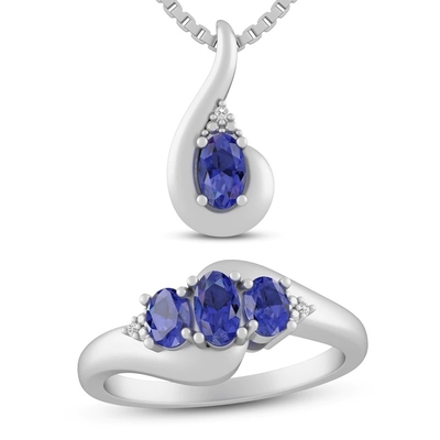 3,12 καράτι γνήσιο Tanzanite και άσπρο Topaz περιδέραιο 925 3 κομματιού εξαιρετικό ασήμι