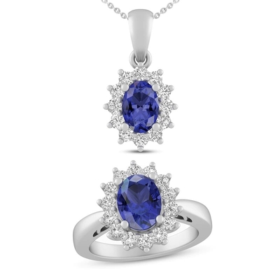3,12 καράτι γνήσιο Tanzanite και άσπρο Topaz περιδέραιο 925 3 κομματιού εξαιρετικό ασήμι