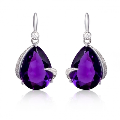 2.46 CT. t.w. Αμέθυστος και 1/10 CT. t.w. Ασήμι σκουλαρικιών Leverback διαμαντιών σε στερλίνες