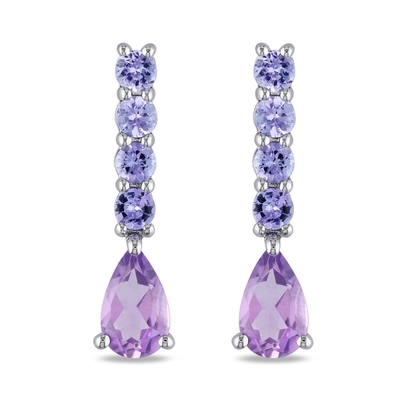 2.46 CT. t.w. Αμέθυστος και 1/10 CT. t.w. Ασήμι σκουλαρικιών Leverback διαμαντιών σε στερλίνες