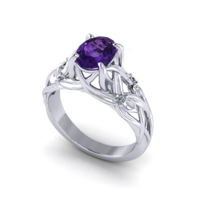 Αμεθύστινο Filigree δαχτυλίδι    Ελαφρώς πέτρες με τον άσπρο χρυσό 4K, αμέθυστος .20cttw