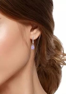 2.46 CT. t.w. Αμέθυστος και 1/10 CT. t.w. Ασήμι σκουλαρικιών Leverback διαμαντιών σε στερλίνες