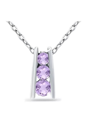 3/8 CT. t.w. Ασήμι περιδεραίων κρεμαστών κοσμημάτων αμεθύστινων 3-πέτρινο σκαλών σε στερλίνες