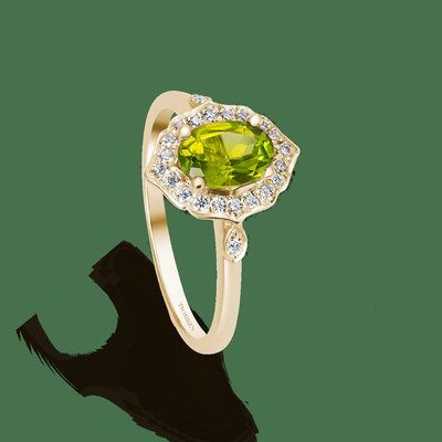 Χρυσό ωοειδές όμορφο, κομψό δαχτυλίδι peridot, εκλεκτής ποιότητας μορφή και φυσικό, φωτεινό ωοειδές peridot