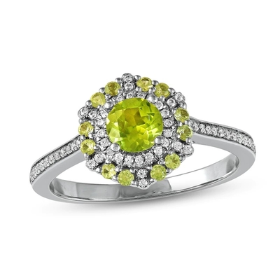 Πράσινο δαχτυλίδι 1/6 Peridot &amp; διαμαντιών άσπρος χρυσός CT TW 10K στο ασήμι