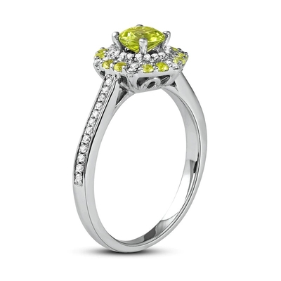 Πράσινο δαχτυλίδι 1/6 Peridot &amp; διαμαντιών άσπρος χρυσός CT TW 10K στο ασήμι