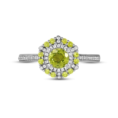 Πράσινο δαχτυλίδι 1/6 Peridot &amp; διαμαντιών άσπρος χρυσός CT TW 10K στο ασήμι