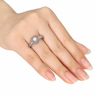 5.0mm καρδιά-διαμορφωμένο Opal και 1/8 CT. T.W. ασήμι δαχτυλιδιών πλαισίων διαμαντιών σε στερλίνες