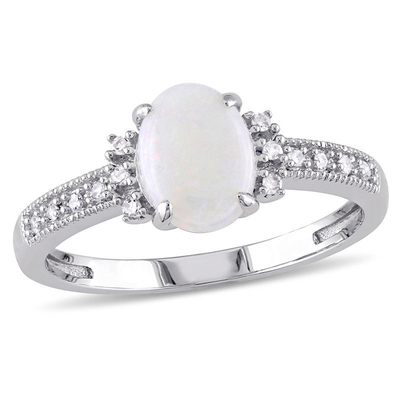 Ωοειδές Opal και 1/15 CT. T.W. διασπασμένο ασήμι δαχτυλιδιών κνημών παράκαμψης διαμαντιών σε στερλίνες