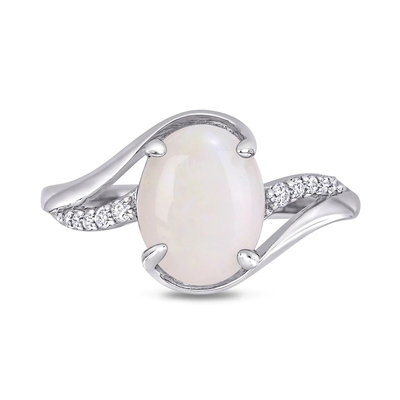 Ωοειδές Opal και 1/15 CT. T.W. διασπασμένο ασήμι δαχτυλιδιών κνημών παράκαμψης διαμαντιών σε στερλίνες