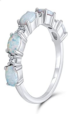 Λεπτό του CZ έμφασης Stackable 1/2 δαχτυλίδι ζωνών αιωνιότητας ωοειδές μπλε ρόδινο δημιουργημένο Opal για τις γυναίκες