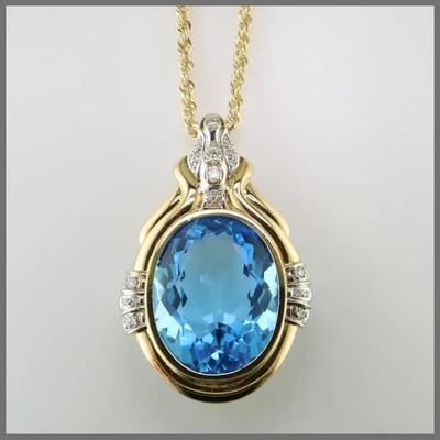 14K ο κύκλος έκοψε μπλε Topaz και το κρεμαστό κόσμημα διαμαντιών ενισχύει για τις γυναίκες