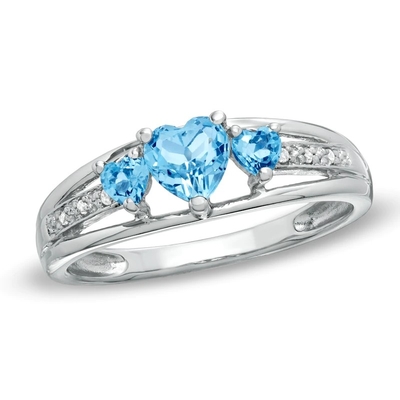 Η καρδιά διαμόρφωσε την μπλε έμφαση τρία Topaz και διαμαντιών πέτρινος άσπρος χρυσός δαχτυλιδιών 10K υπόσχεσης